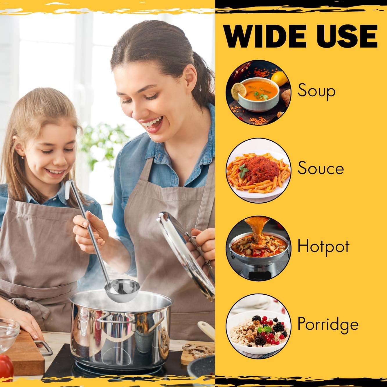 Ladle - Durable Stainless Steel Ladle Serving Measuring Soup Dressing Sauce Gravy Sturdy Dependable Long Handle for Kitchen - 12 Oz.