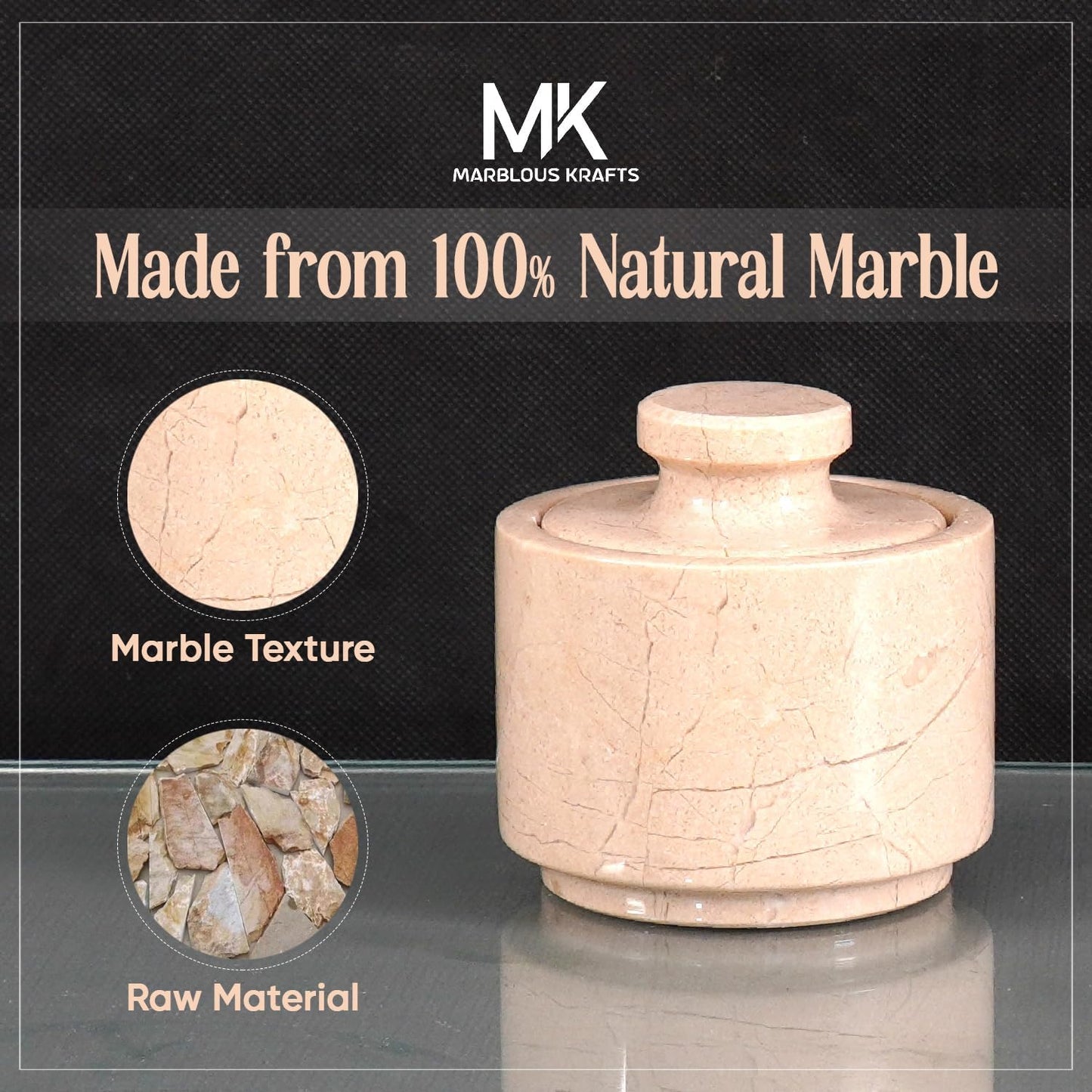 MARBLOUS KRAFTS Marble Salt Cellar with Lid 3" Inch Verona Salt Box, Seasoning Container & Spice Jars, Stone Salt Holder for Counter, Spice Jar