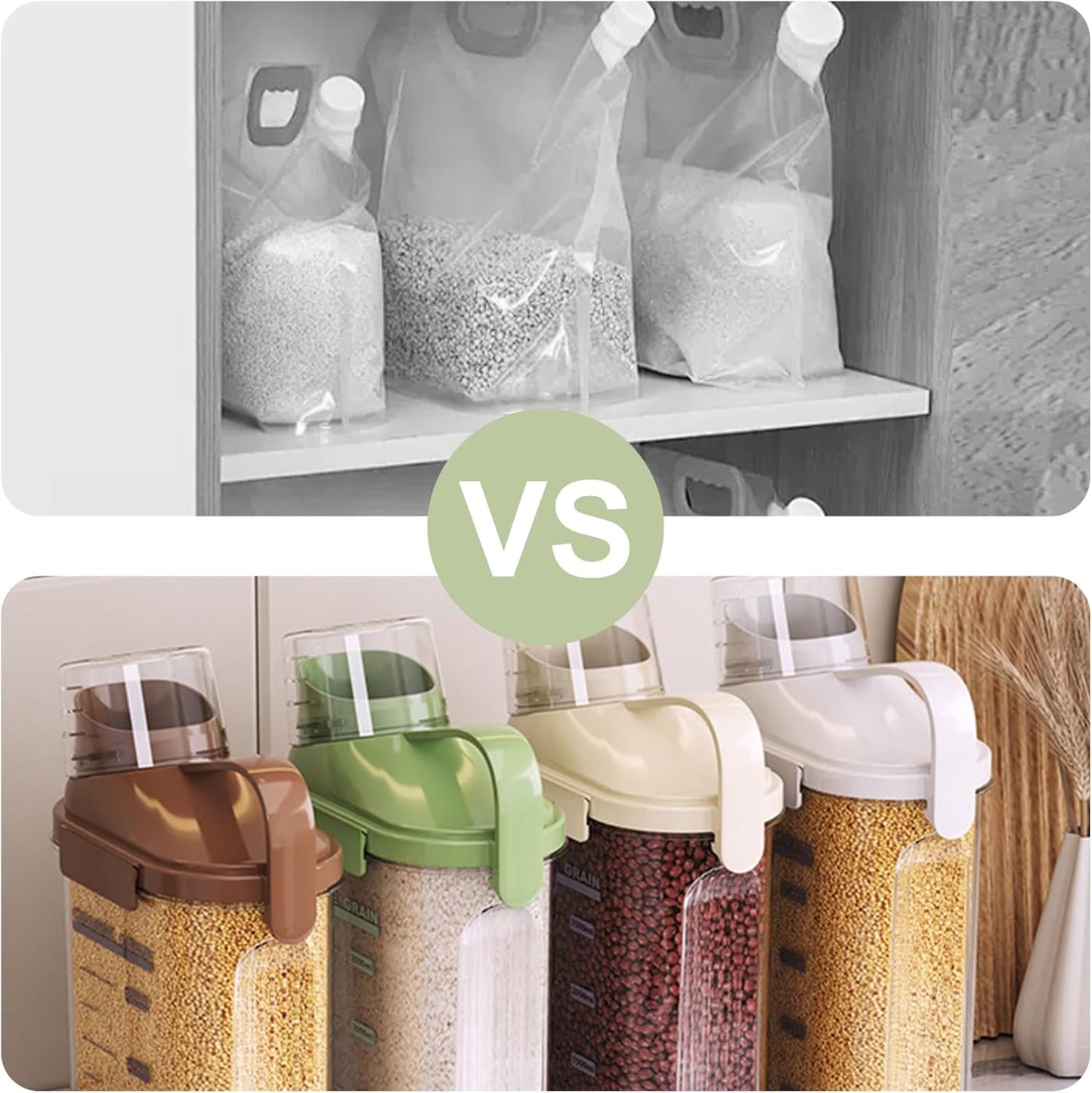 1 PCS Airtight Dry Food Container, Clear BPA-Free Plastic Cereal Containers Storage for Kitchen Pantry, Rice Cereal Flour Holder with Pouring Spout Measuring Cup, White, 51fl.oz/1.5L