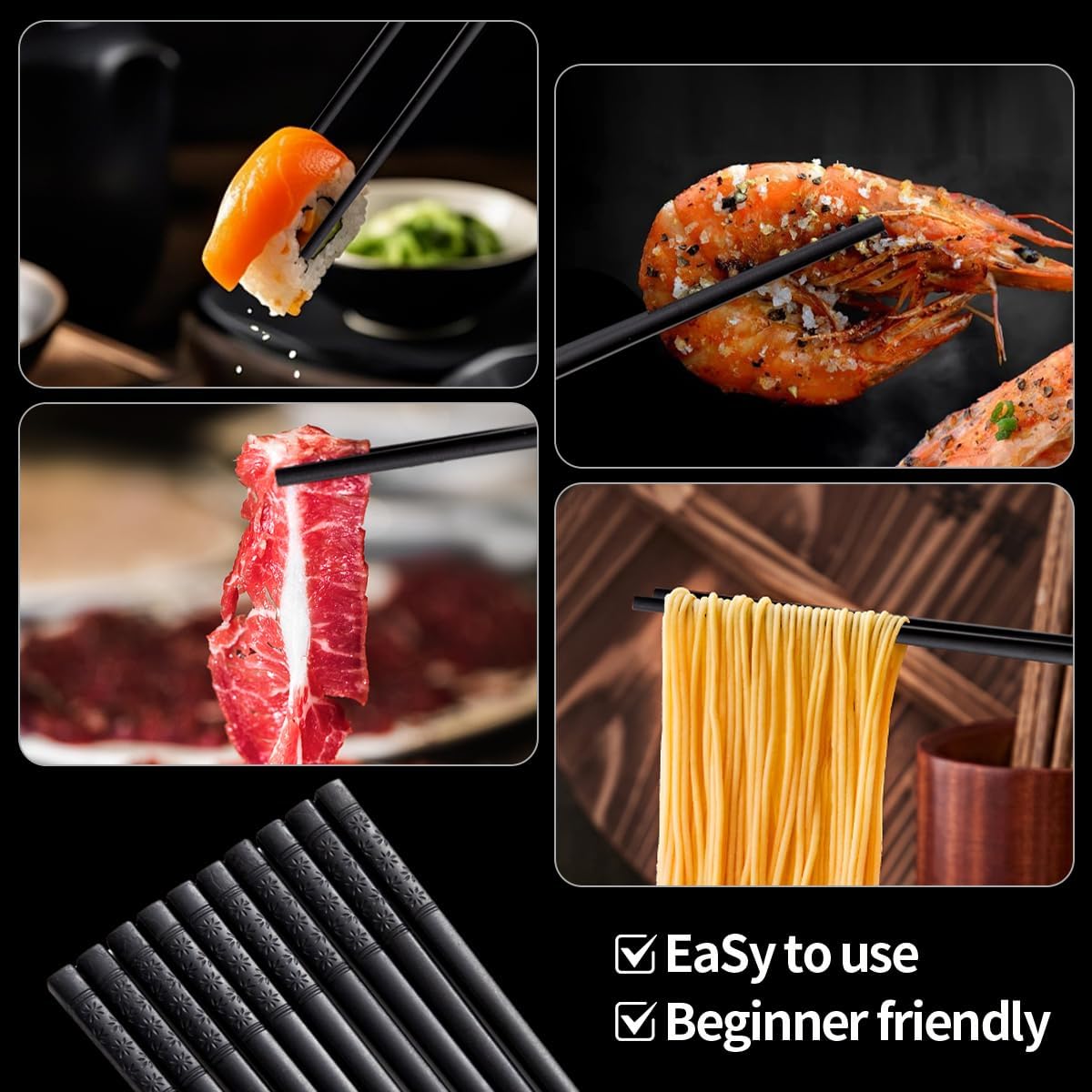 10 Pairs Fiberglass Chopsticks, Reusable Alloy Chop Sticks Non-slip Chopsticks, Dishwasher, 9 1/2 Inches