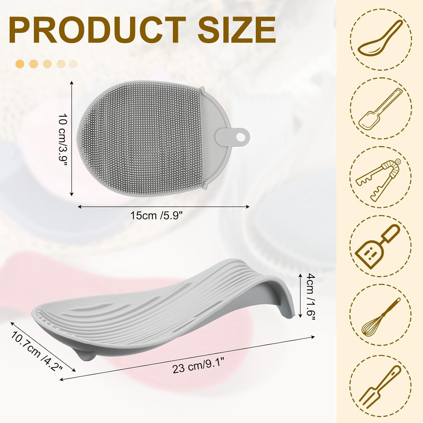 uxcell 1 Set Silicone Spoon Rest for Stove Top, Silicone Spoon Holder for Cooking Spatula, Ladle, Brush Light Grey/Grey
