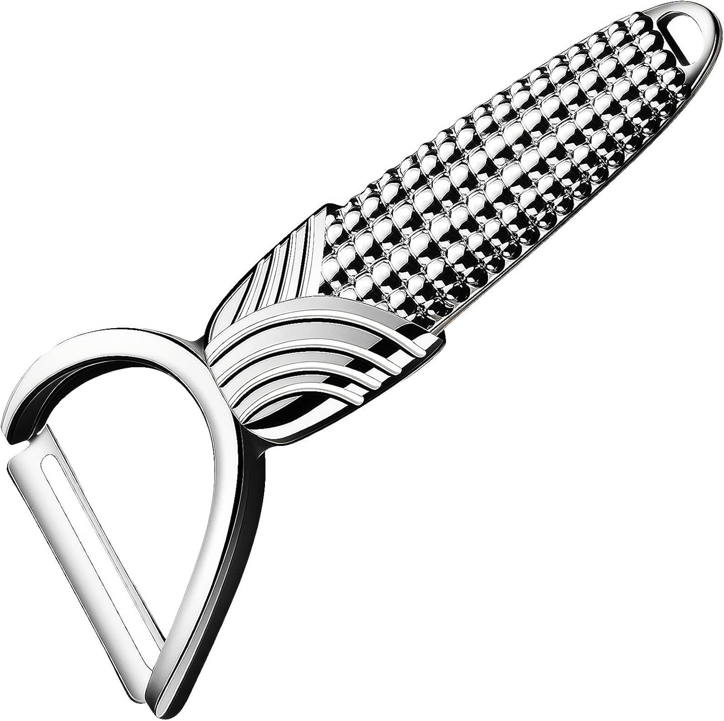 Maxjoy Vegetable Potato Apple Carrot Fruit Veggie Peeler - Corn Kernel Ergonomic Handle, Ultra Sharp Stainless Steel Blades - Silver