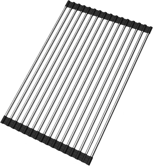 Ahyuan Roll up Dish Drying Rack Over The Sink Kitchen Roll up Sink Drying Rack Stainless Still Portable Drainer Foldable Dish Rack (Black, 17.8''X11.8'')
