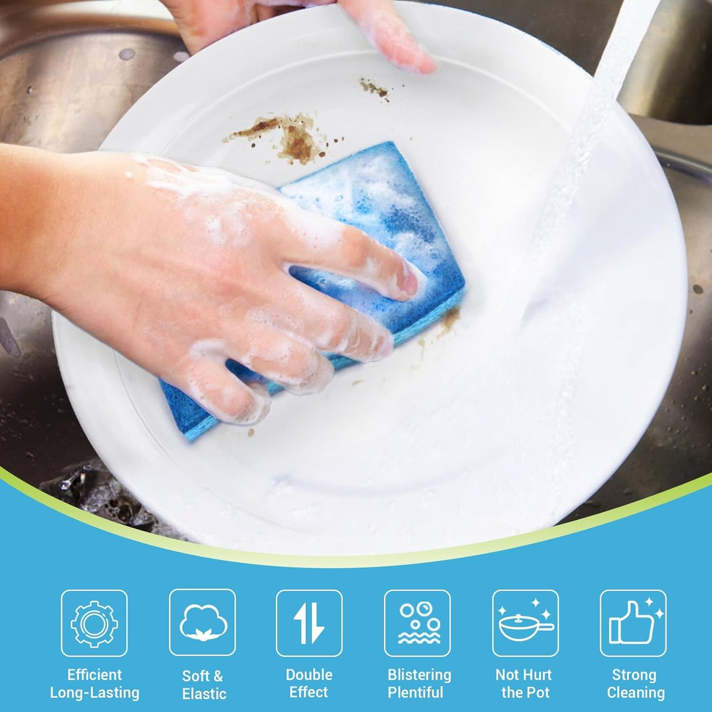 AIDEA Sponges Kitchen, Non Scratch Scrub Sponge, 12Count, Sponges for Non Stick Cookware, Cleaning Sponge for Dishes, Cleans Fast Without Scratching, Cleaning Power for Kitchen, Bathroom, Household