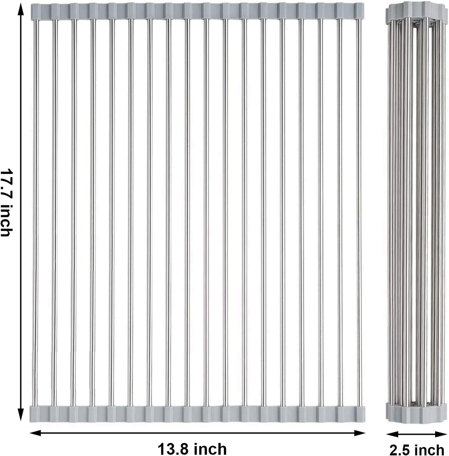 Searik Dish Drying Rack Roll Up Sink Drying Rack, Over The Sink Dish Rack Multi-Use Stainless Steel Dish Drainers Heat Resistant Mat for Drying Draining Trivet (17.7"x13.8")