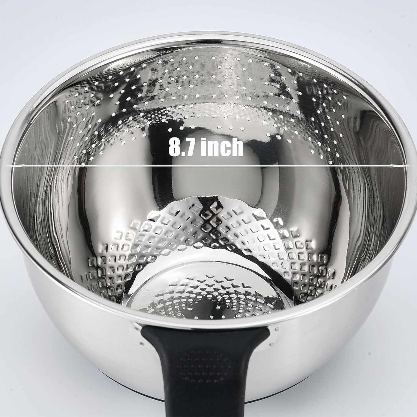 Kitchen Strainers and Colanders with Handle, Stainless Steel Grater with Container, Vegetable Shredder with 3 Blades, Versatile Side Drainer Bowl for Washing Rice, Beans and Fruits