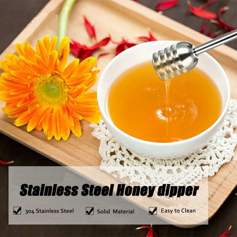 Stainless Steel Honey Dipper Stick 6.3 Inch Honey Wand Server for Honey Pot Dispense Drizzle Honey, Wedding Party Favors, Baby Shower (Green)