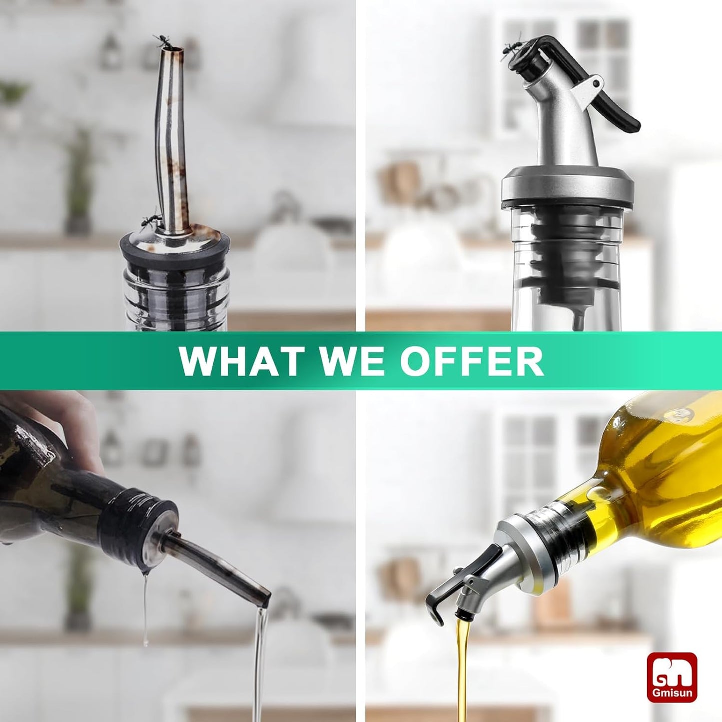 GMISUN Olive Oil and Vinegar Dispenser Bottle Set, 2Pack Oil and Vinegar Dispenser Bottle, 17oz Kitchen Oil Dispenser, Glass Cooking Oil Dispenser, Clear Glass Bottles for Oil with Funnel and Labels