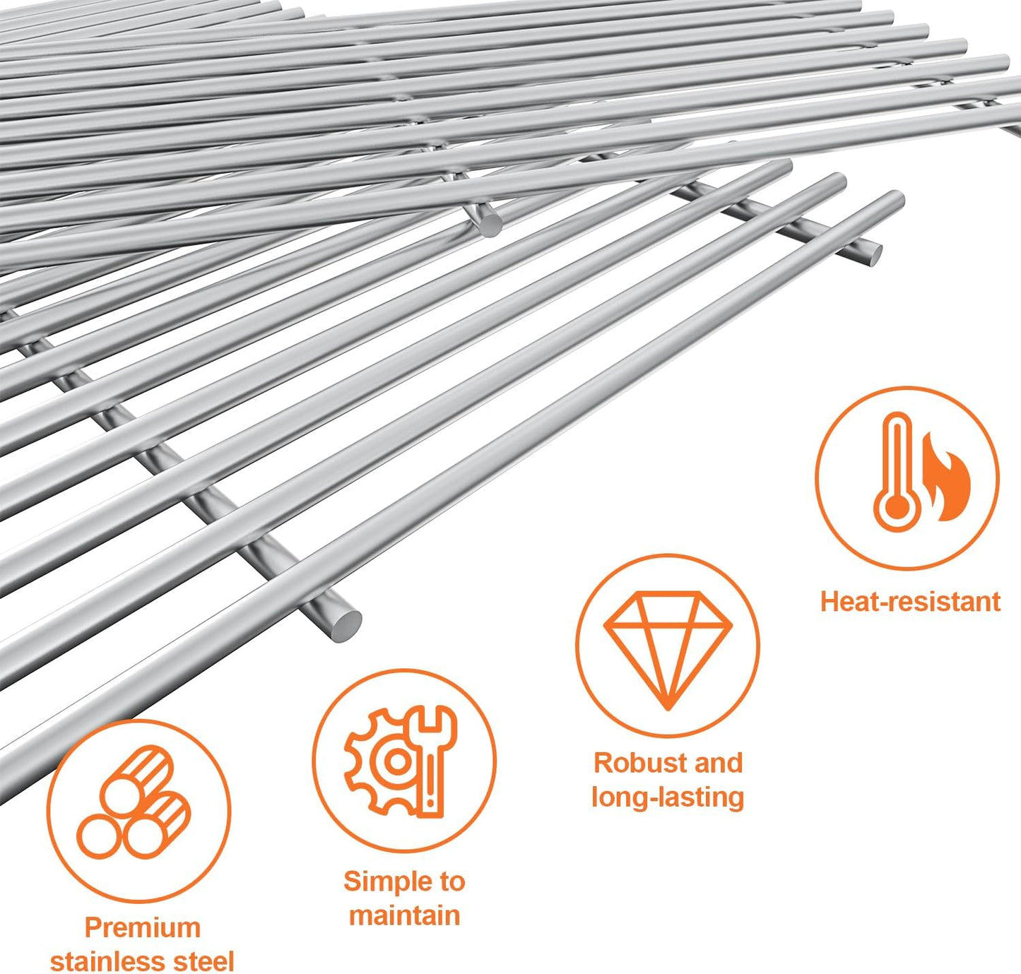 KEESHA Grill Grates for Weber Spirit 300 and GS4 Spirit II 300 Series, Spirit 700, Genesis Silver B & C, Solid Food Grade 304 Stainless Steel Cooking Grates