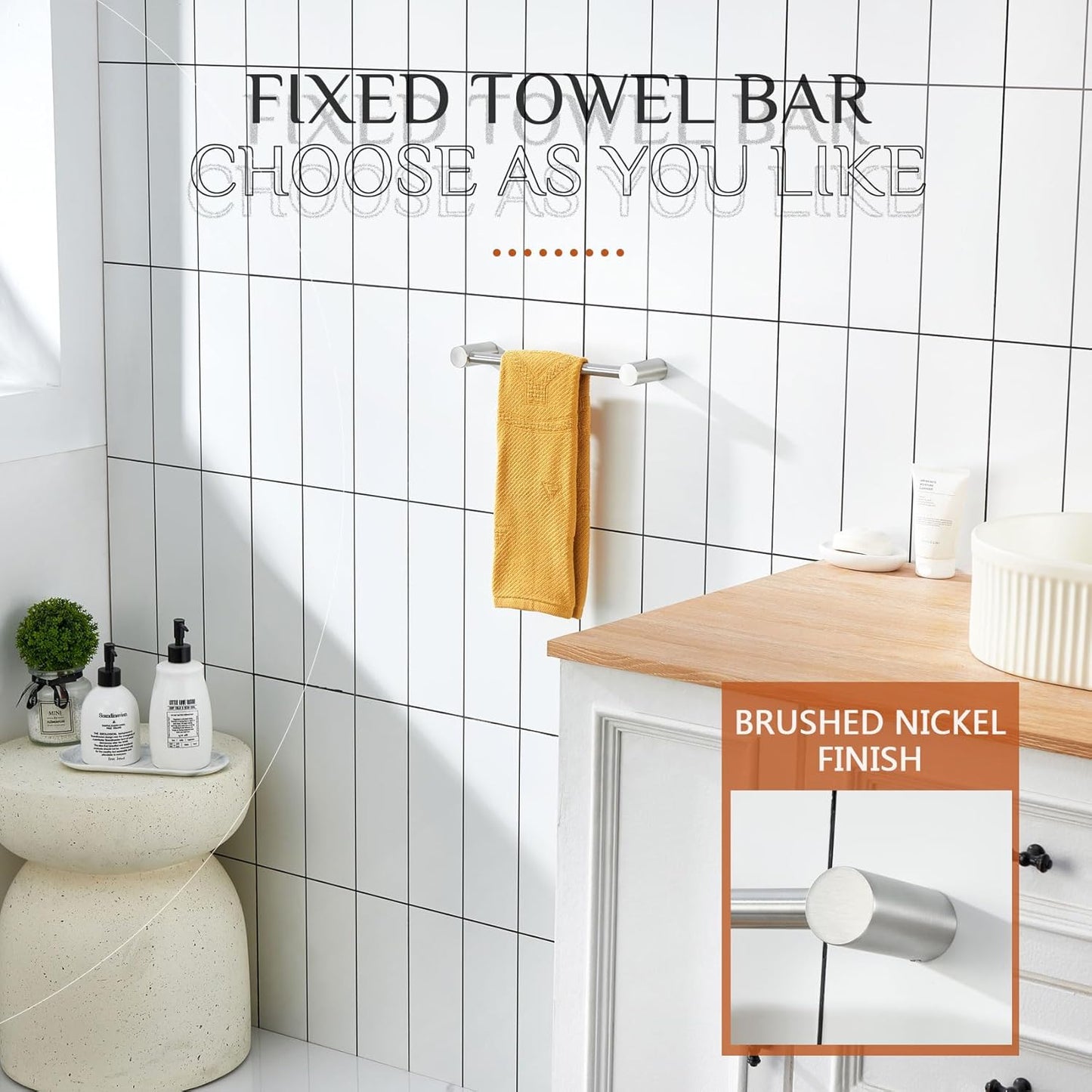 KOKOSIRI Towel Bars Brushed Nickel 16-Inch Single Rod Hand Towel Holder Wall Mounted Hanger for Bathroom Lavatory Hardware Stainless Steel, B4007BR-L16