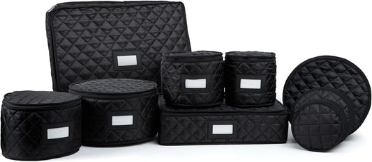 Covermates Keepsakes - Dish Storage Set - Padded Protection - ID Window - Stain Resistant - Machine Washable - China Storage, Black