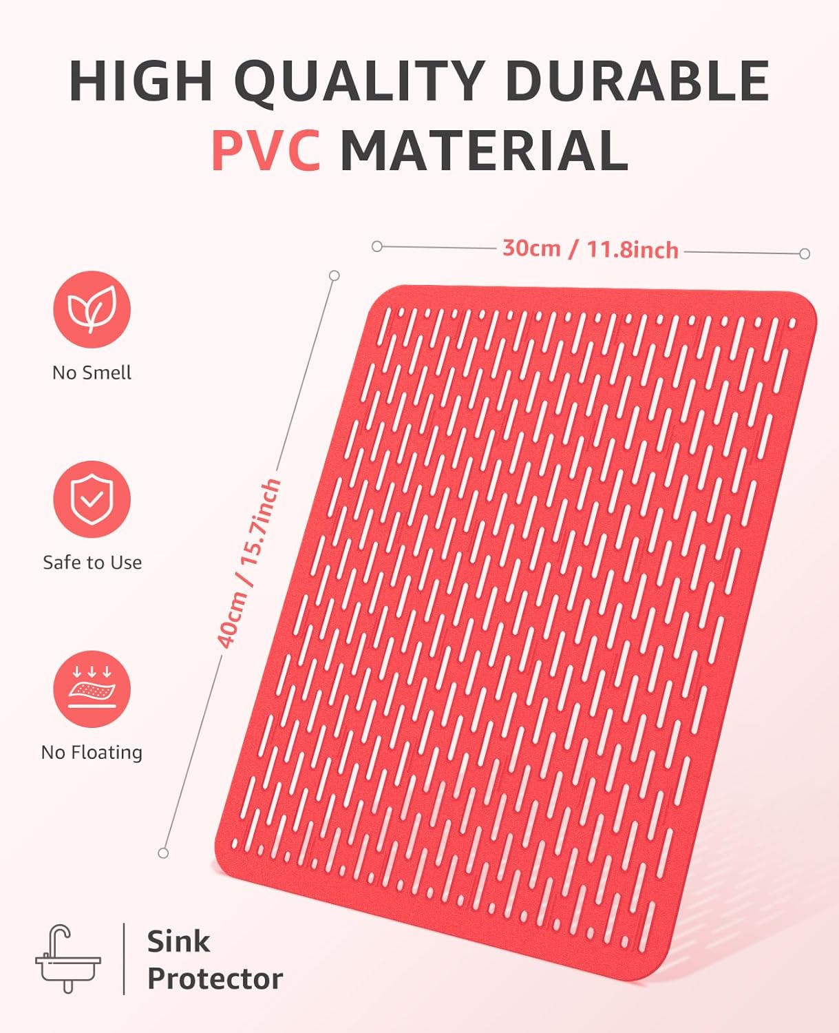 Bligli Mesh Sink Mat, 15.7 x 11.8inch Sink Prtector Mats for Kitchen Sinks, PVC Eco-Friendly Sink Protectors for Bottom of Sink, Fast Draining, Easy Cleaning, Clear Red