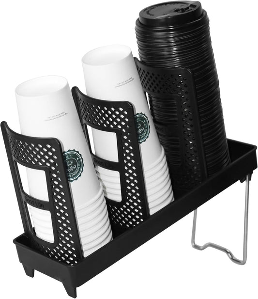 Coffee Cup Holder,Cup and Lid Dispenser with Stand,Disposable Cups Organizer,3 Slots,for Coffee Station,Bar,Office,Home,Restaurant,Breakroom,Countertop