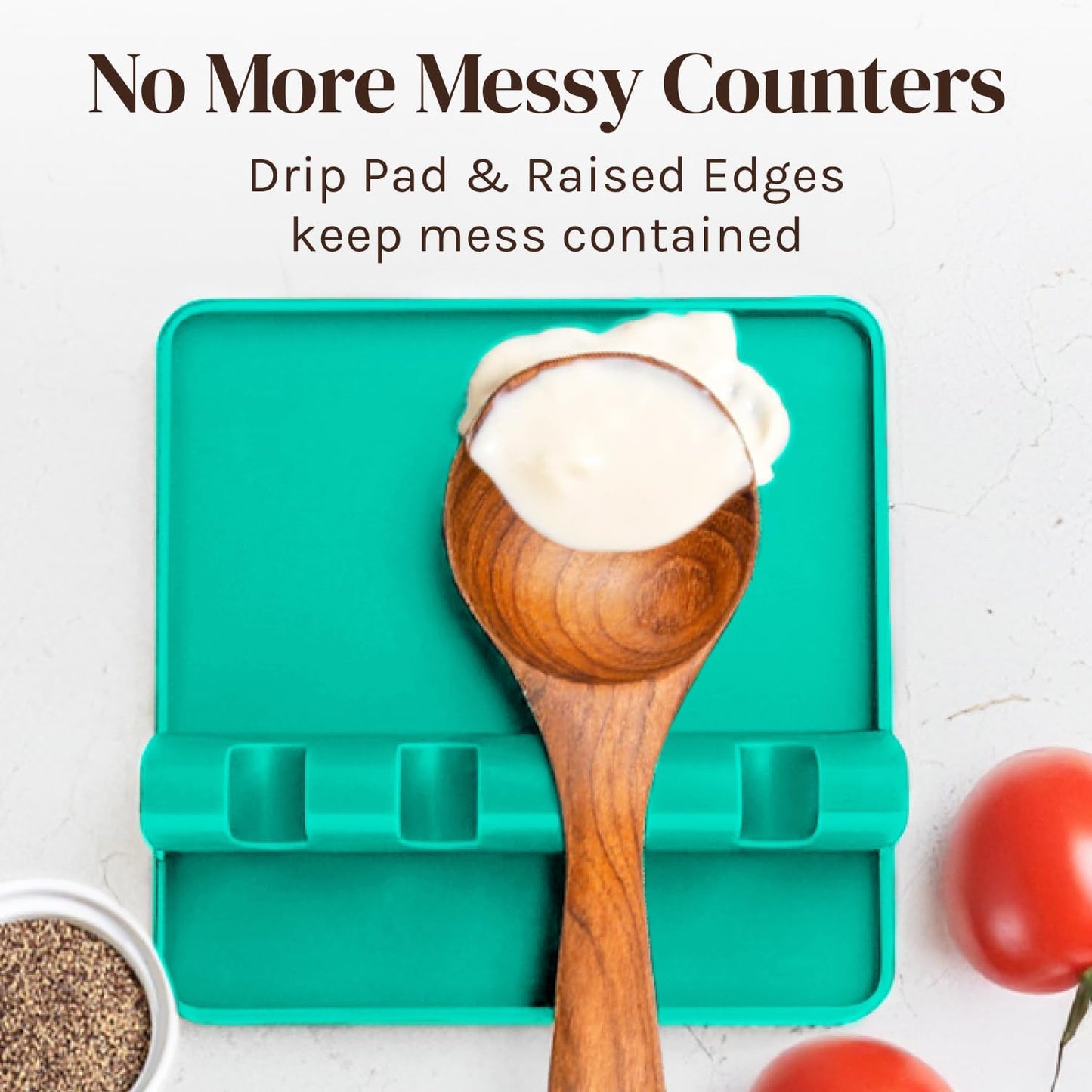 Aqua Green Silicone Spoon Rest for Stove Top with Drip Pad (Two Pack) - Heat-Resistant, BPA-Free Utensil Rest & Spoon Holder for Kitchen Counter - Grill Utensil Holder for Spatulas, Tongs, Ladles