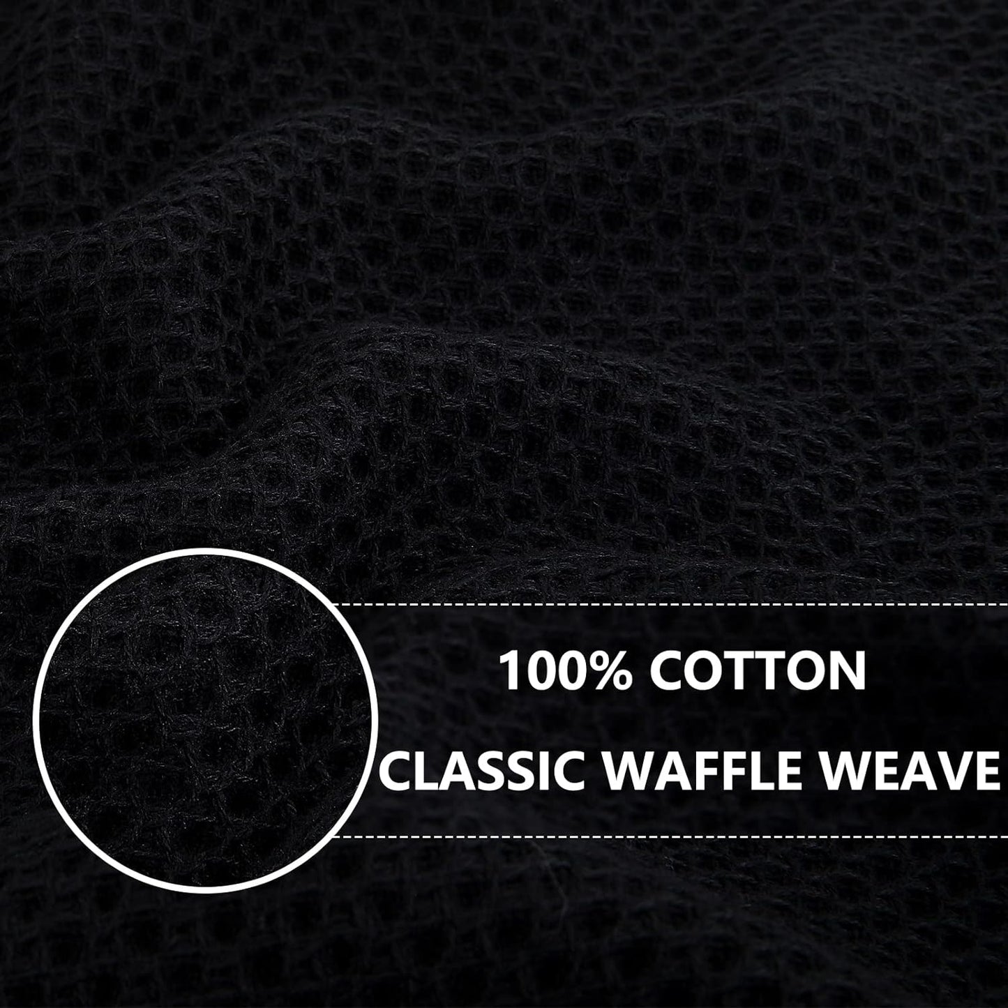 Homaxy 100% Cotton Waffle Weave Kitchen Dish Towels, Ultra Soft Absorbent Quick Drying Cleaning Towel, 13 x 28 Inches, 6-Pack, Black