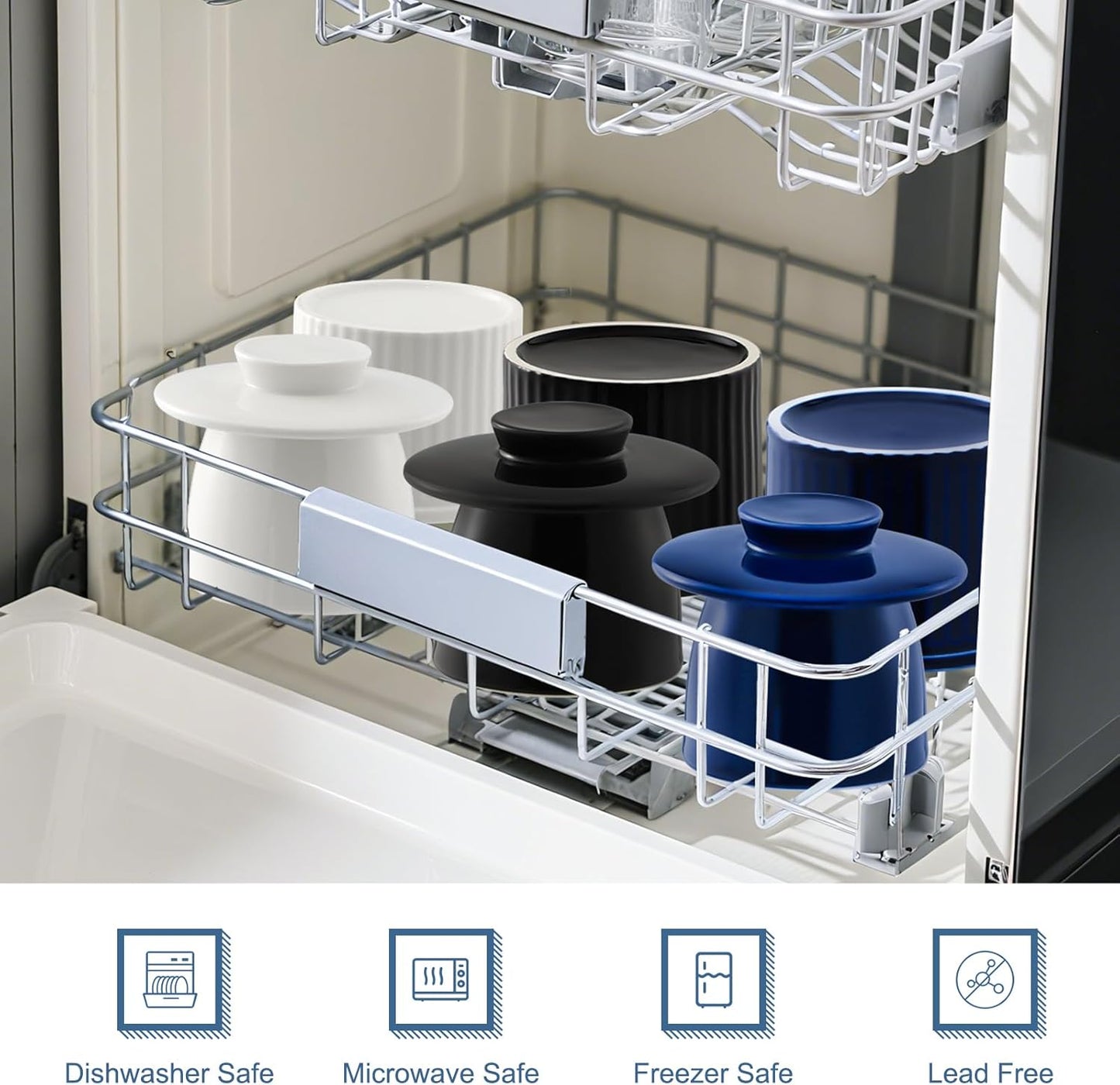 Large Butter Crock Bell for Counter with Water Line, Butter Keeper, Ceramic French Butter Dish Holder for Fresh Spreadable Soft Butter (Black, 8 Ounce)