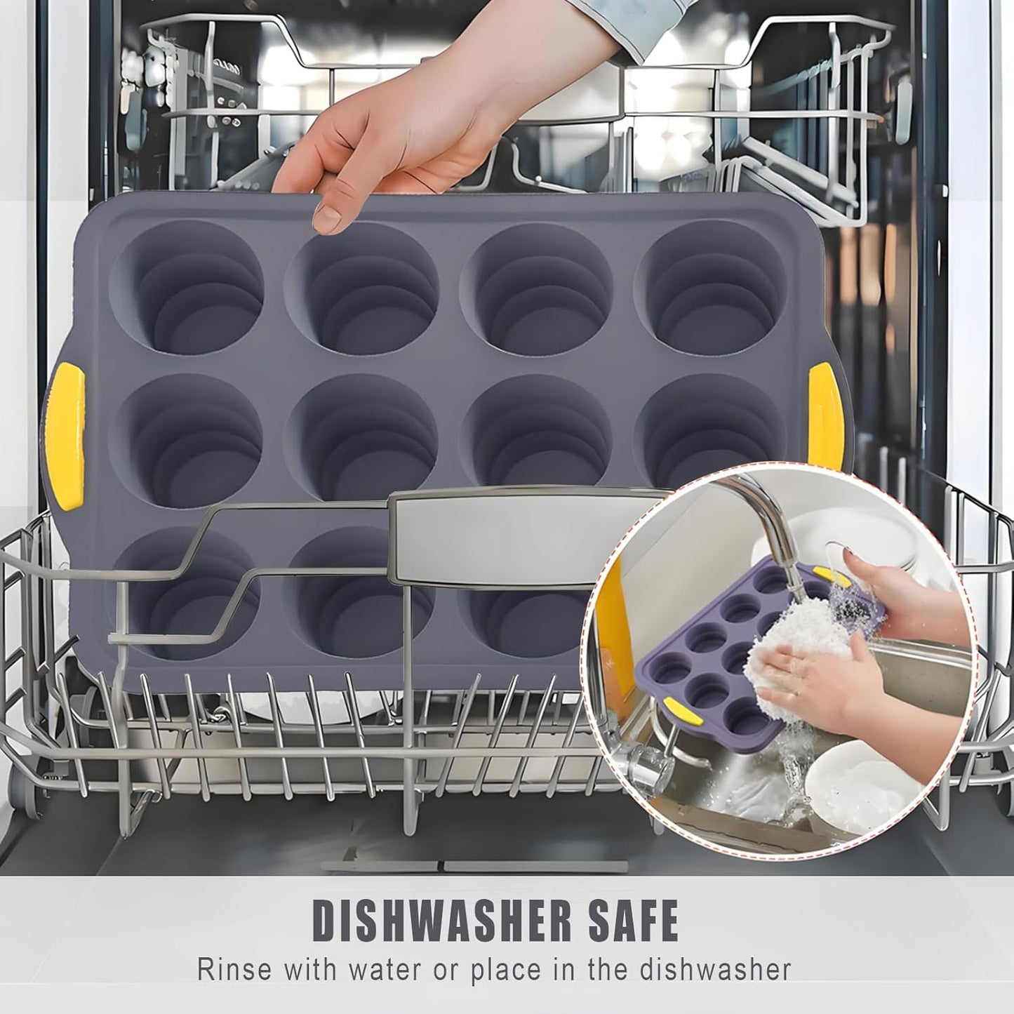 Silicone Muffin Pan with Metal Frame, Egg Bite Maker Silicone Molds for Baking, Cupcake Pans 12 Regular Size, Muffin Tins Easy to Pop Nonstick Non Toxic Bakeware for Oven (dark gray)