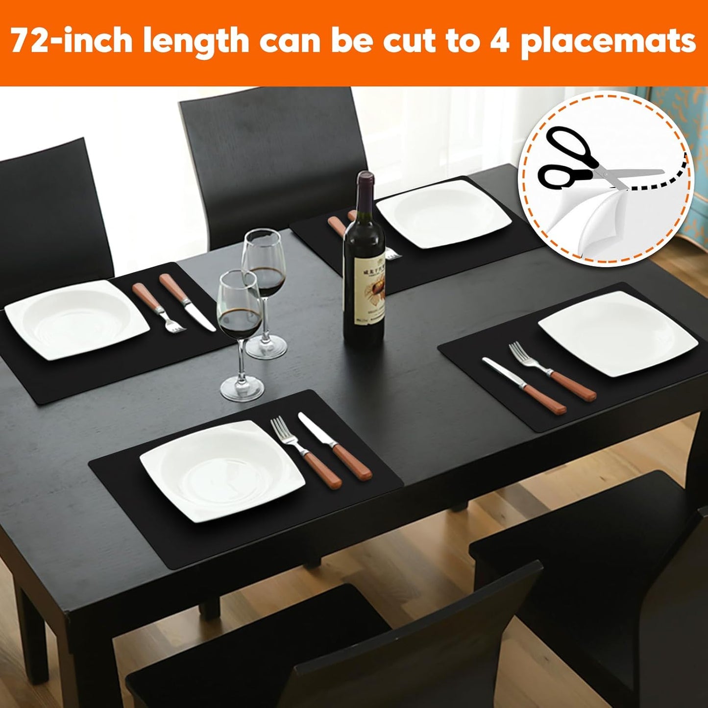 Large Silicone Mats for Kitchen Countertop, Heat-Resistant Placemats and Coasters to Protect Your Tabletop, Skin-Friendly Surface Counter Protector Mat, Freely Cuttable (Black, 12" x 72" x 1.6mm)
