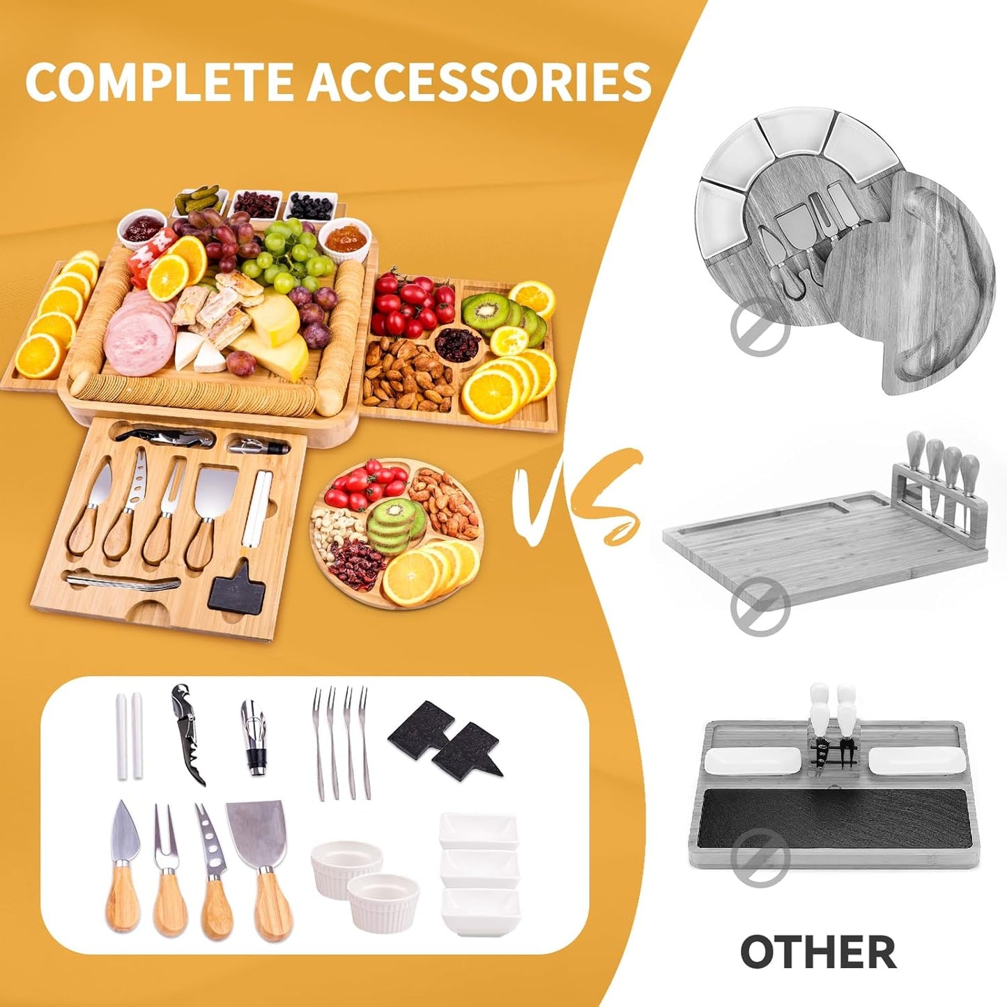 Charcuterie Board Gift Set, Bamboo Cheese Board Gift Set with 20 Accessories, Large Charcuterie Boards Set for House Warming, Wedding, Bridal Shower