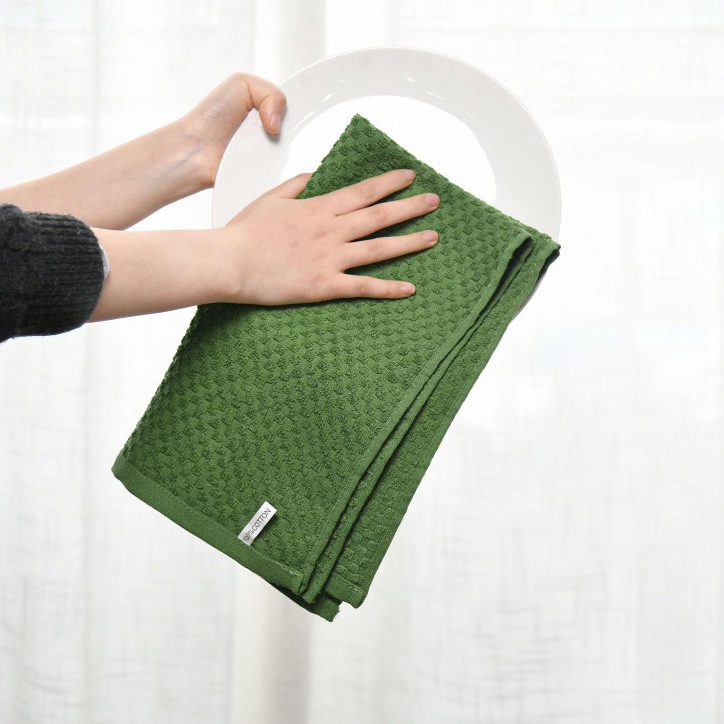 Artoid Mode Ring Spun Cotton Green Kitchen Dish Towels, 15x25 Inch Ultra Soft Absorbent Quick Drying Household Cleaning Tea Towels Bar Towels Set of 4