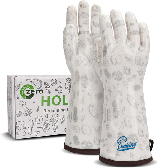 Oven Gloves with Fingers Heat Resistant Waterproof Long Sleeve for Cooking Grilling Baking Barbecue in Kitchen for Men & Women White Medium