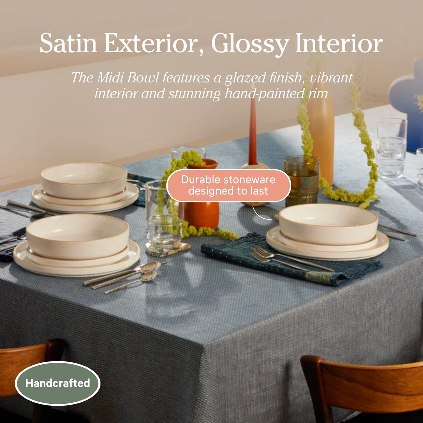 Our Place Dinner Bowls - Set of Four 8.5" Handcrafted Ceramic Pasta Bowls | Deep Plate Bowl Hybrid for Salads, Rice & More | Chip-Resistant, Restaurant-Grade, Stackable, Modular Design | Spice