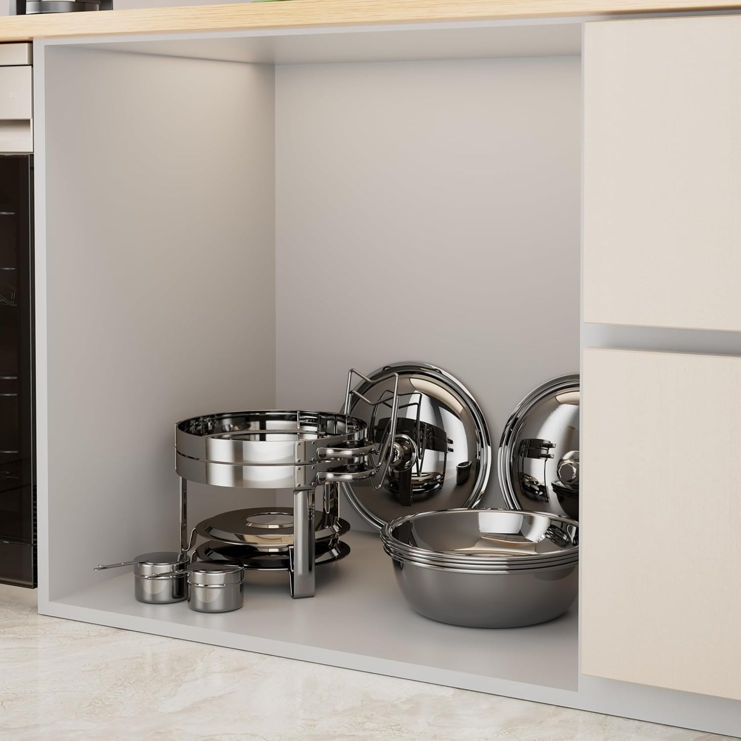 Chafing Dishes for Buffet, 4 Pack 5QT Round Stainless Steel Chafing Dish Set for Home Parties, Christmas Gatherings, Catering Events Complete Buffet Warmer Set (Silver 2)