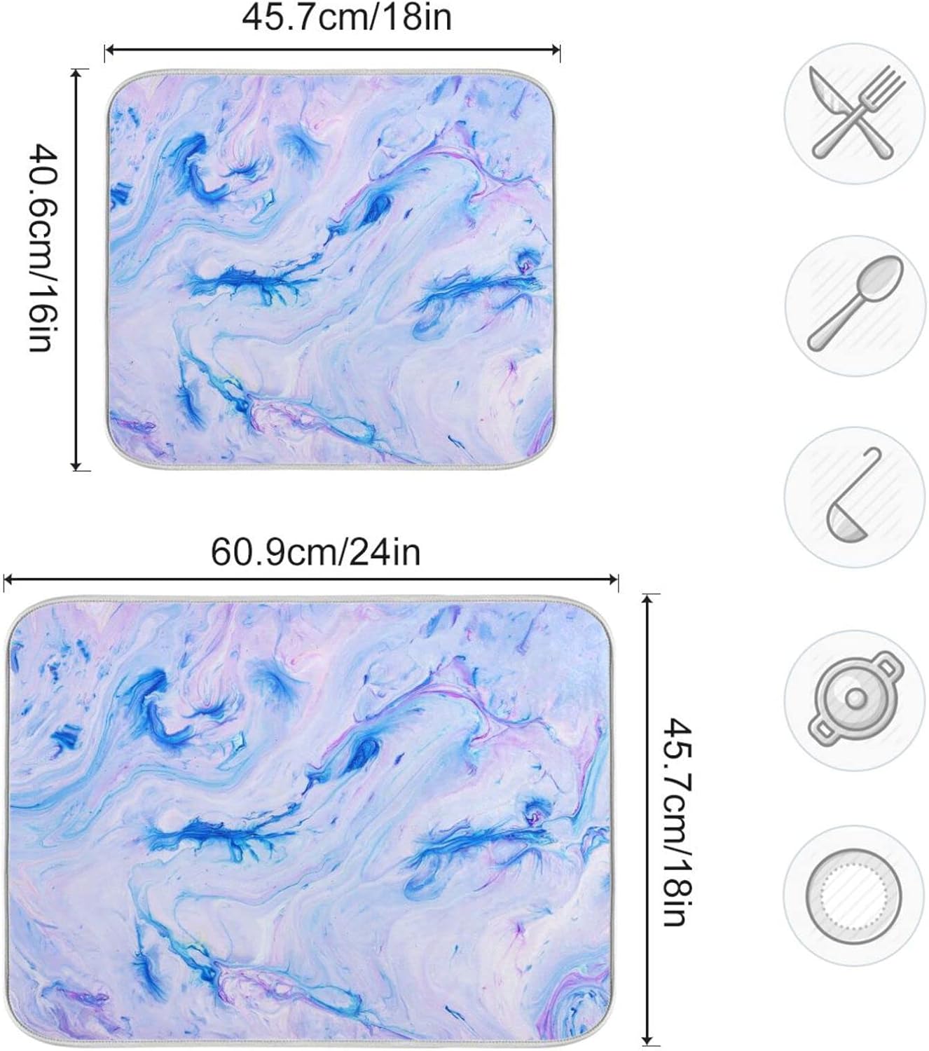 Super Absorbent Dish Drying Mat, Microfiber Fast-Drying Dish Mat, 24" x 18", Kitchen Dish Drying Pad, Marble Blue Pink