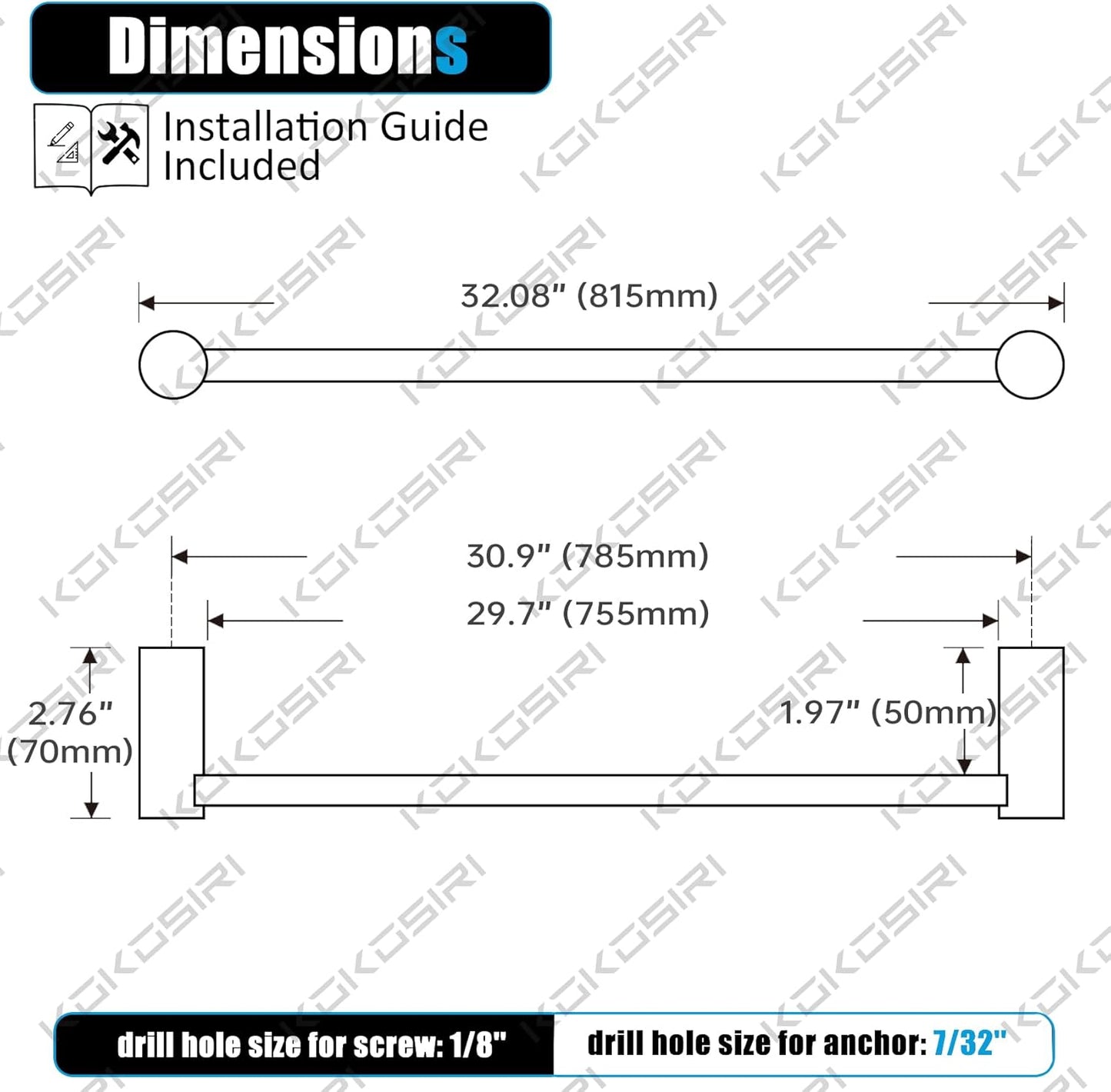 KOKOSIRI Towel Bar Oil Rubbed Bronze 32'' Bath Towel Rack Holders Single Rail for Bathroom Wall Mounted Stainless Steel Bathroom Hardware, B4007ORB-L32
