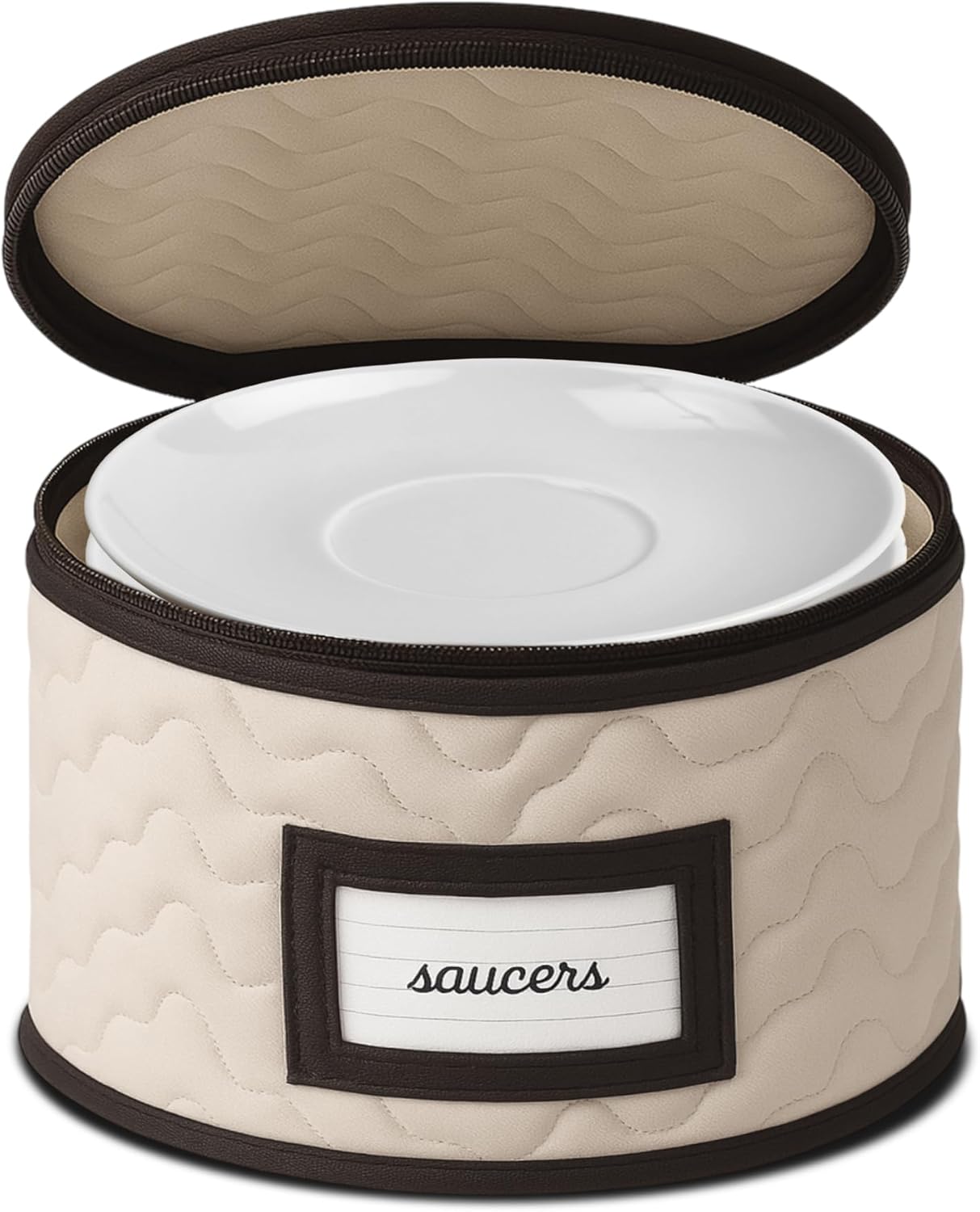 Saucers Storage Container - Quilted Microfiber China Organizer Box with Dividers - Protects & Organizes Up to 12 Plates of 7" - Ideal for Seasonal Dishware Protection