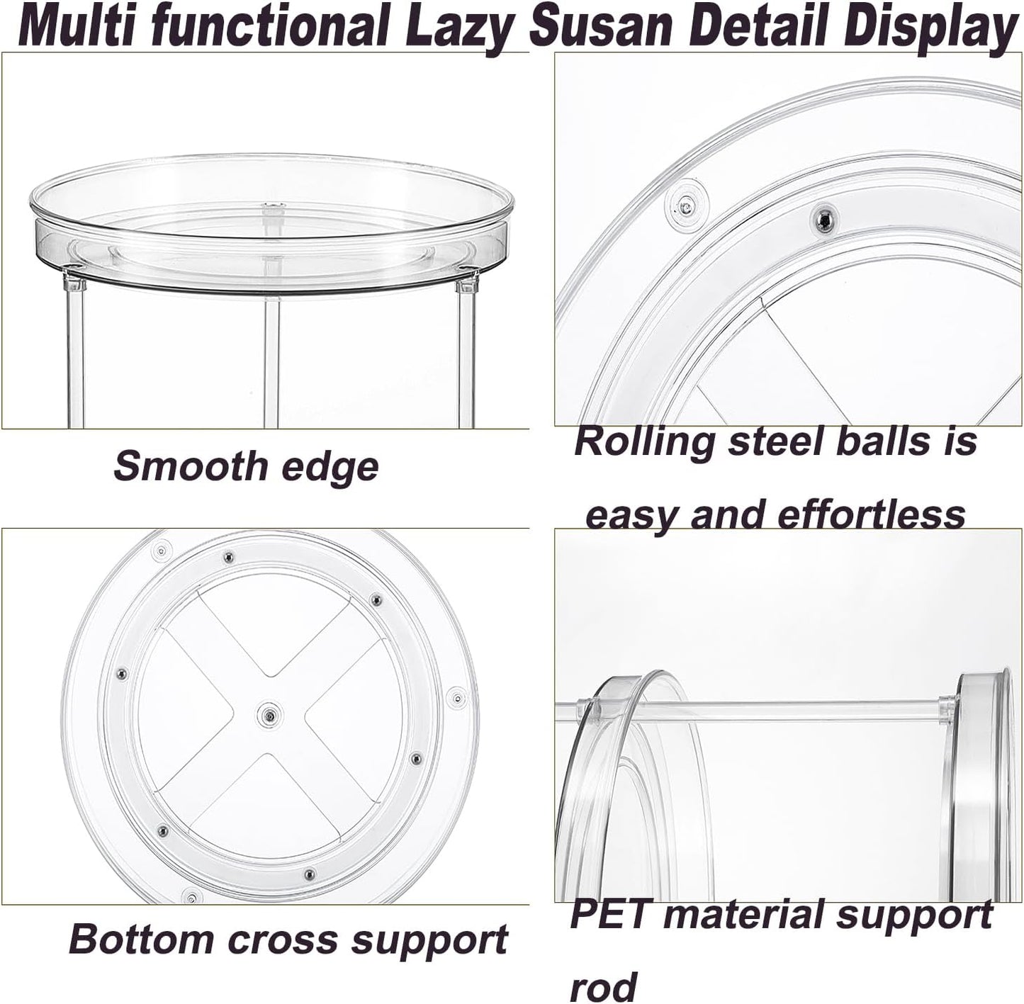 2 Tier 9.25Inch Clear Lazy Susan Organizer for Fridge and Cabinet, 360°Rotating Makeup Organizer, Cosmetic Display Cases, Under Sink Turntable Organizer for Kitchen Bathroom Dorm