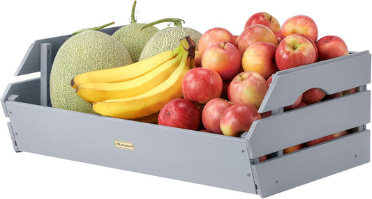 HABAU Wood Potato Onion Storage Bins - Wooden Stackable Produce Basket - Fruit Vegetable Storage for Kitchen Pantry Organization