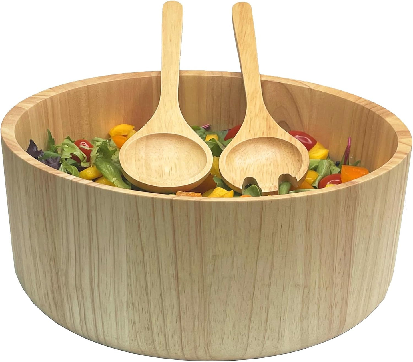 Woodard & Charles Wood 11" x 4 1/2" Salad Serving Bowl Set with Servers, 3 Piece Set