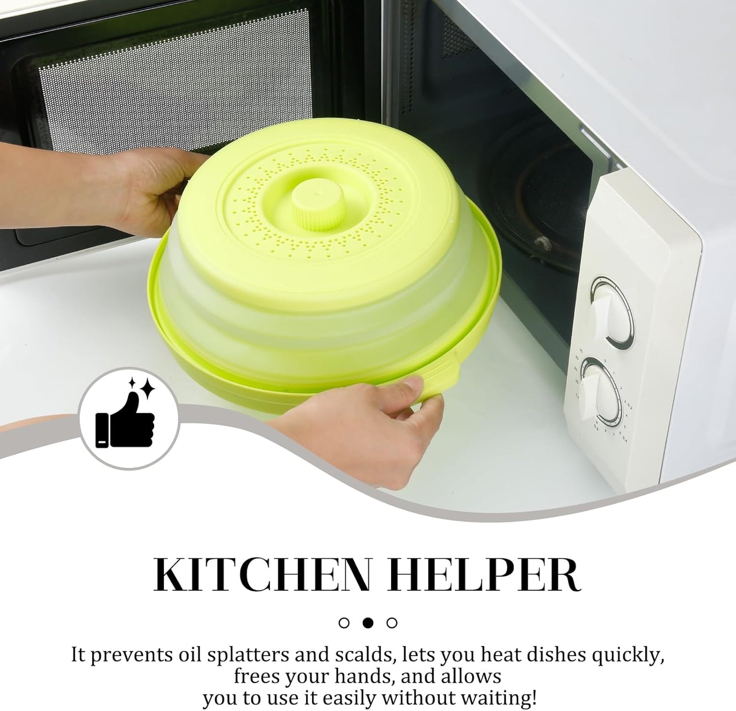 10.7 Inch Microwave Food Cover with Heat Insulation Mat, Anti-Scald Collapsible Microwave Splatter Cover, Multi-Functional as Colander & Fruit Plate, Dishwasher Safe, Ideal for Meal Prep (Green)