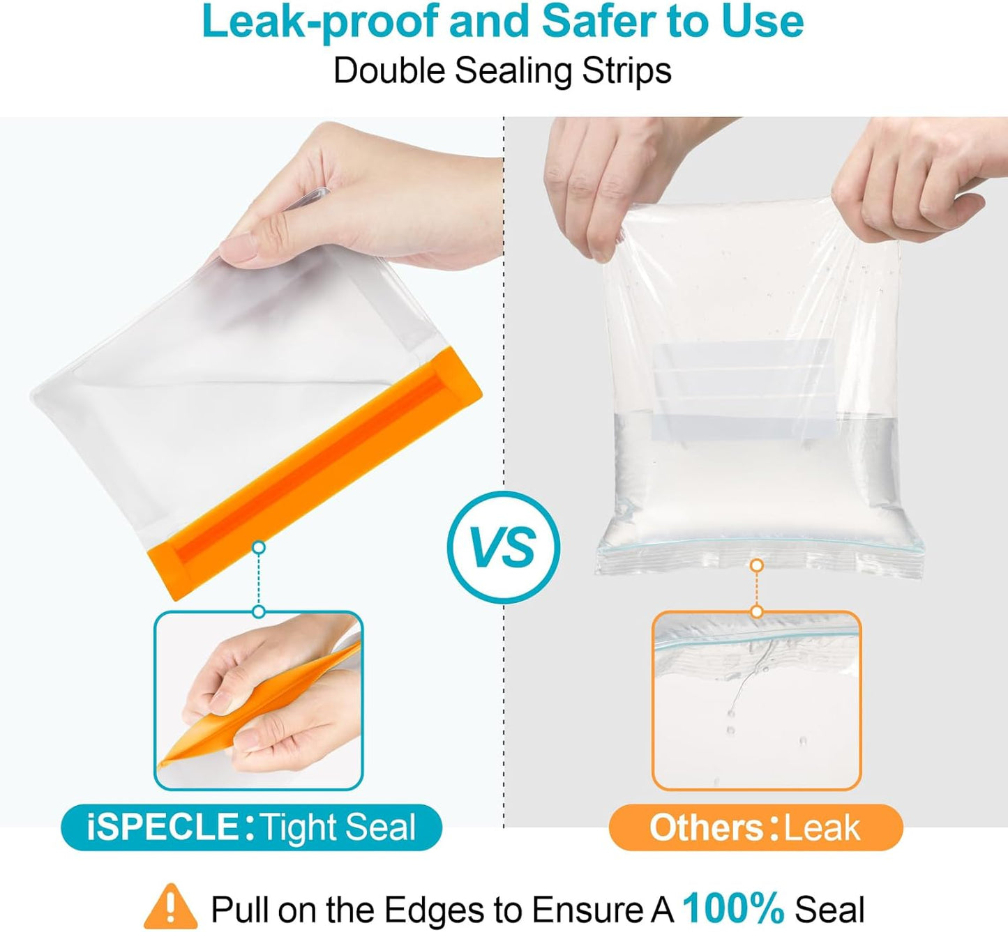 iSPECLE Reusable Bags for Food - 10 Pack Freezer Storage Bags BPA-Free with Stand-Up Bottom and Label, Easy to Get Frozen Meat, Vegetables, Fruit, Leakproof Freezer Bags Keep Food Fresh, Orange