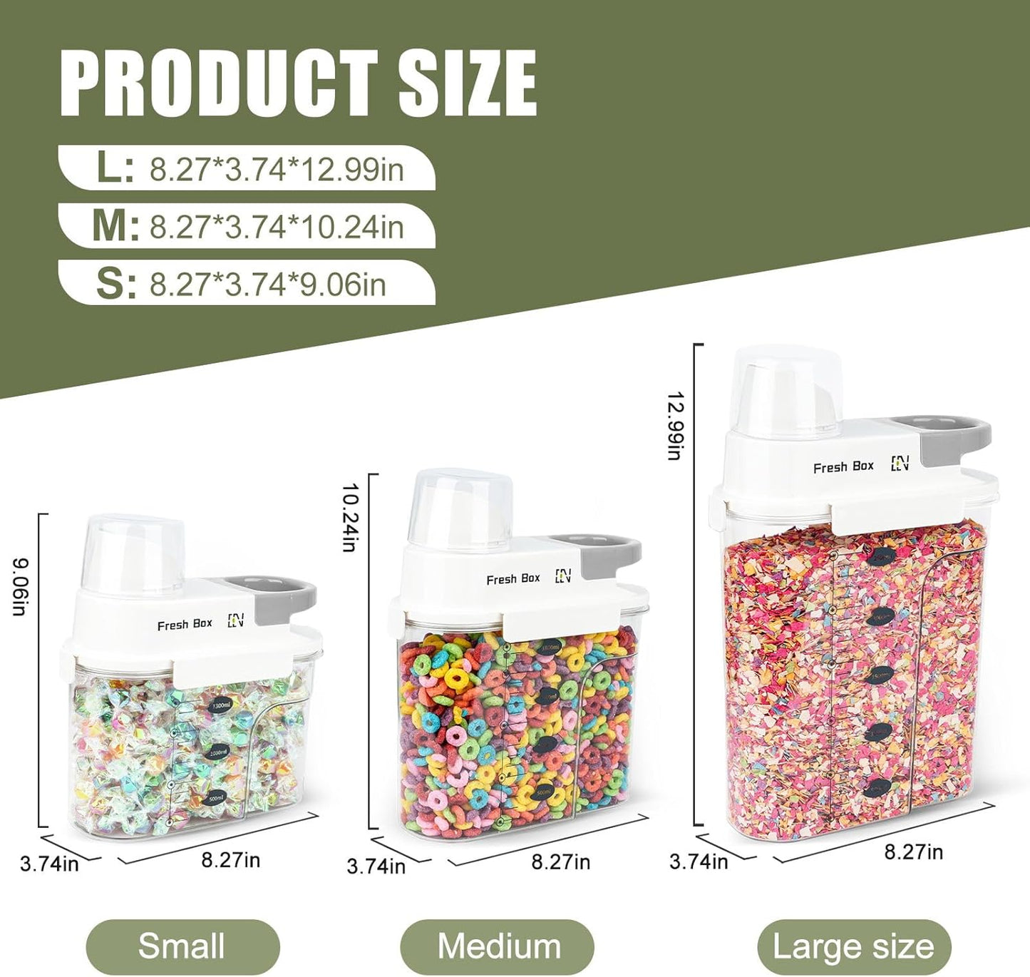 Cereal Storage Container 4Pack,61oz/1.8L Airtight Food Storage Containers With Lids,Organizers Storage With Measuring Cup for Beans,Sugar,Rice,Nuts,Snacks,Pet Food,Candy