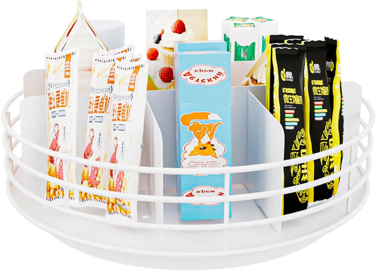 Snack Organizer - Versatile Snack Storage, Lazy Susan with Convenient Grab-and-Go Design, Metal Snack Holder for Home, Office, Breakroom, 11.85" L x 11.85" W x 4.17" H (White)