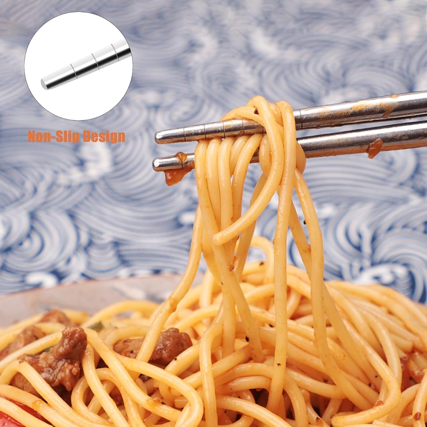 5 Pairs Reusable Chopsticks Wooden Splicing Stainless Steel Chop Sticks, Metal Chopsticks Lengthen Japanese Korean Chopstick 9.8 Inch/25cm Gift Set