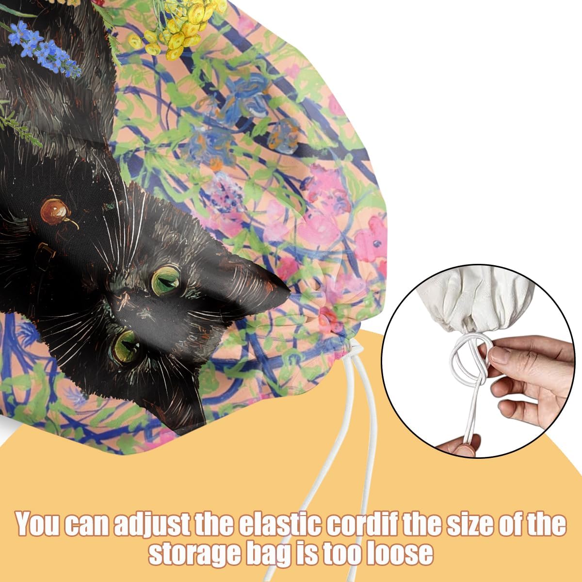 Flower Cat Plastic Bag Holder, Wall Mount Grocery Bag Holder, Plastic Storage bag, Pull Rope Free Adjustment, Plastic Bag Holders for Grocery Bags, Cat Lover Plastic Bag Dispenser for Home Kitchen