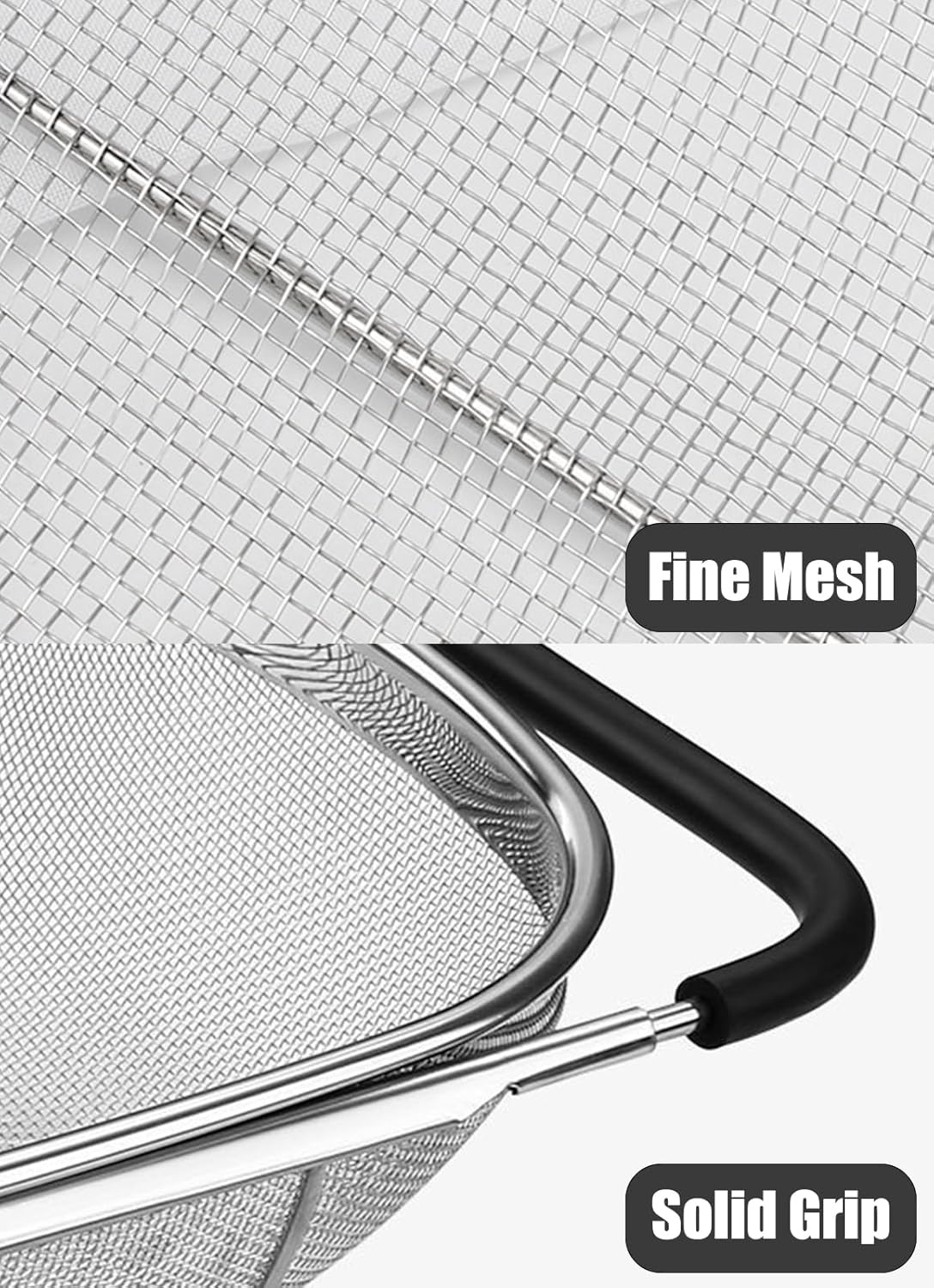 Over The Sink Colander 6 Quart Stainless Steel Fine Mesh Strainer Basket & Expandable Rubber Grip Handles - Strain, Drain, Rinse Fruits, Vegetables
