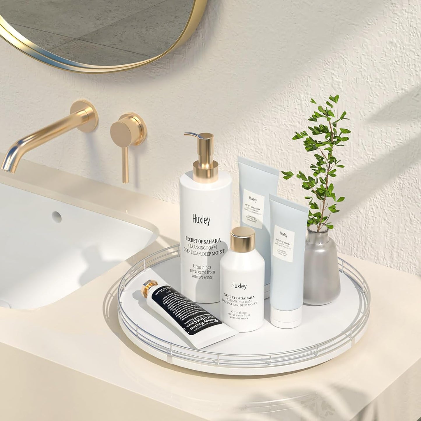 13" Oak Wood Bathroom Tray for Counter, Vanity Tray for Perfume Lotion Candle Makeup Jewelry Sink Soap Holder Turntable Dresser Organizer Countertop Coffee Table Decor Organization and Storage Silver