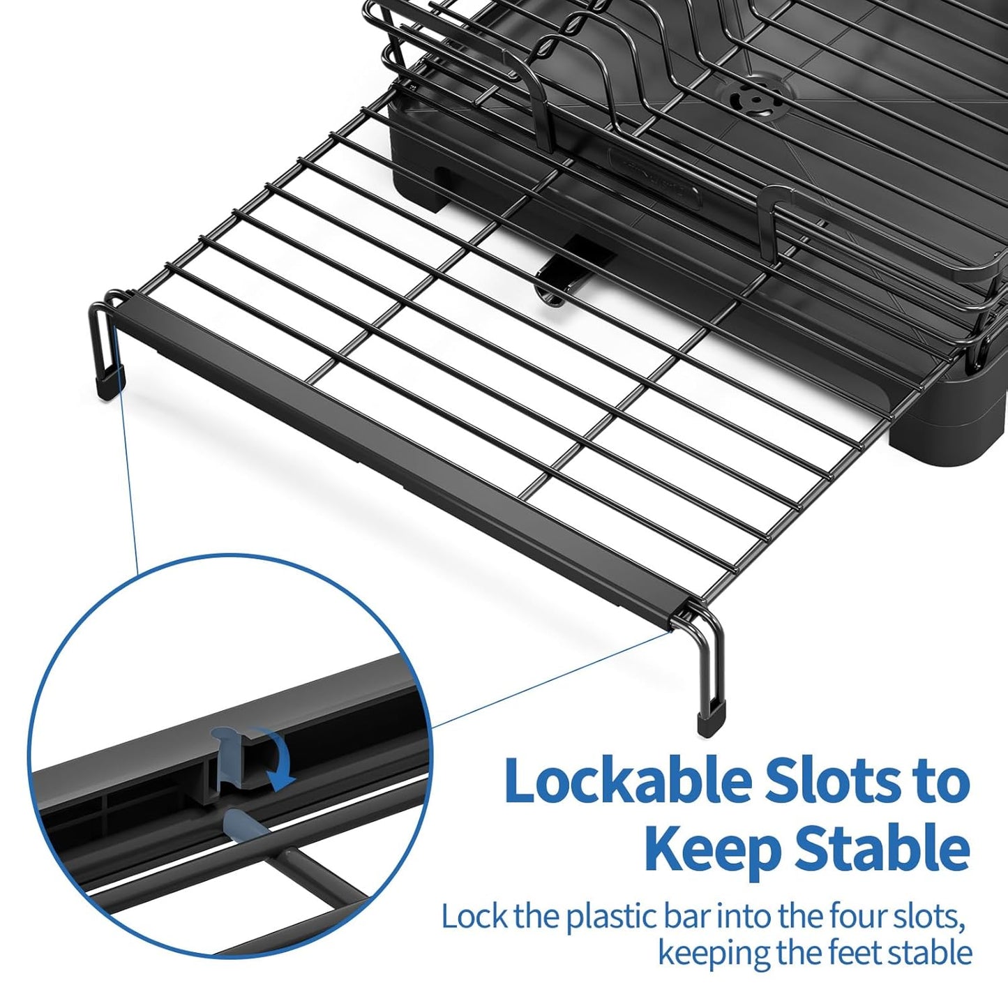 TOOLF Extendable Dish Drying Rack, 2 in 1 Multifunction Dish Rack for Kitchen Counter, Expandable Dish Drainer Over Sink, Large Plate Strainer with Drainboard & Cups Holder, Black