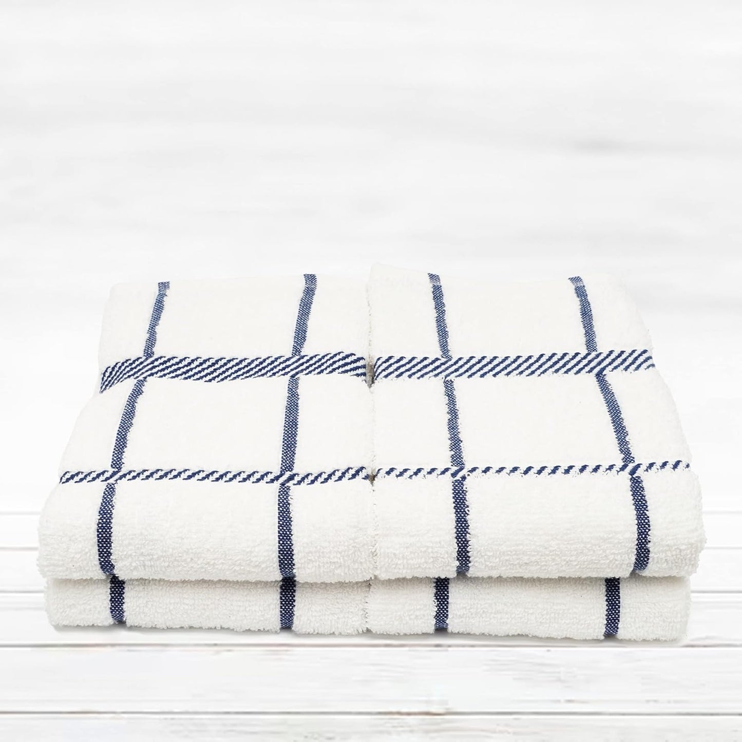 100% Cotton Terry Dish Towels, 4 Pack Checks, 16 x26 Inches, Super Soft and Absorbent Kitchen Towels, Perfect for Kitchen Cleaning and Dish Washing | Navy Blue