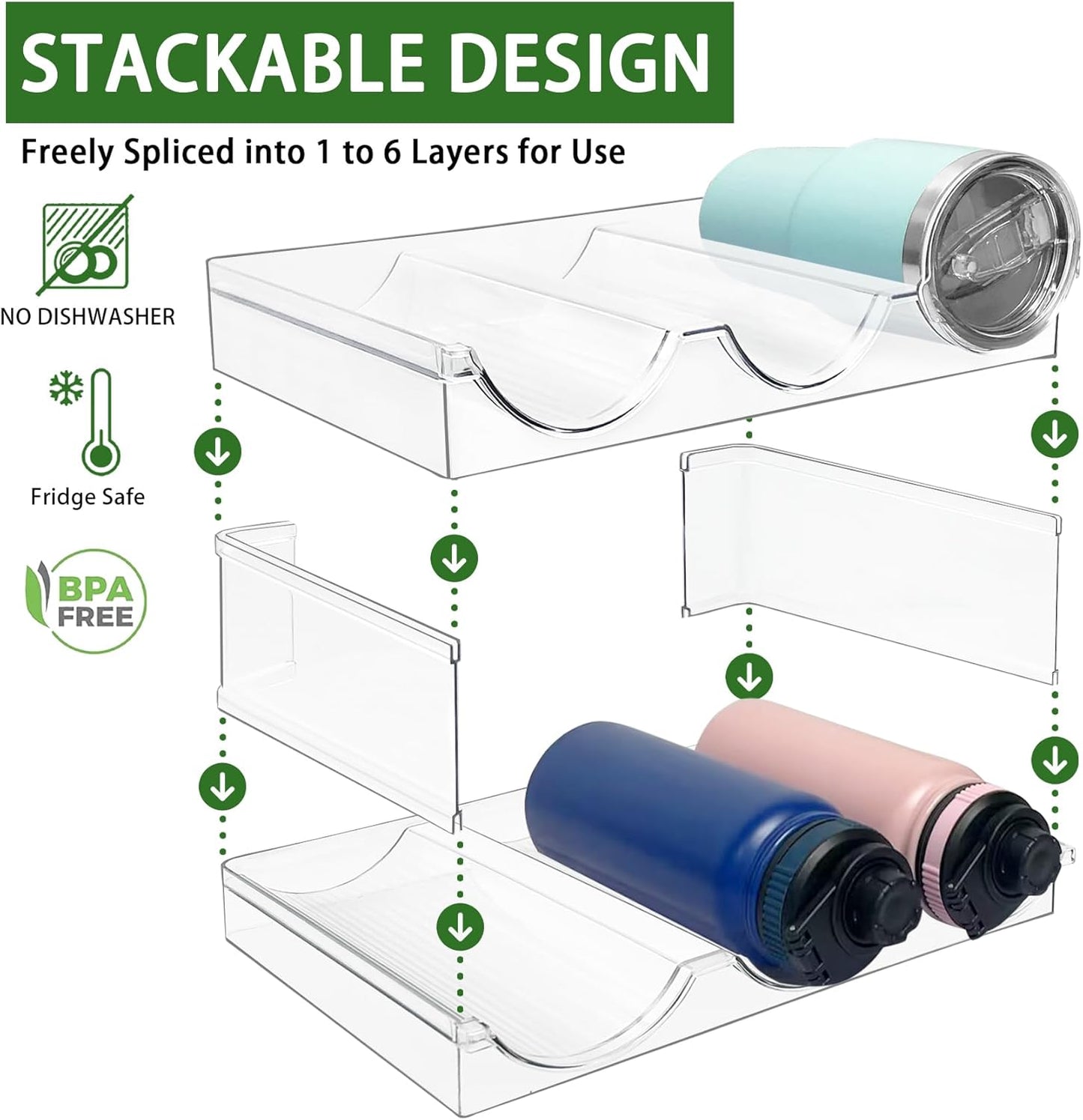 3 Pack Water Bottle Organizer, Stackable Kitchen Home Organization and Storage Rack, Plastic Cup Storage Organizer for Kitchen Cabinet Cupboard Organizer and Storage Cup Rack for Counter