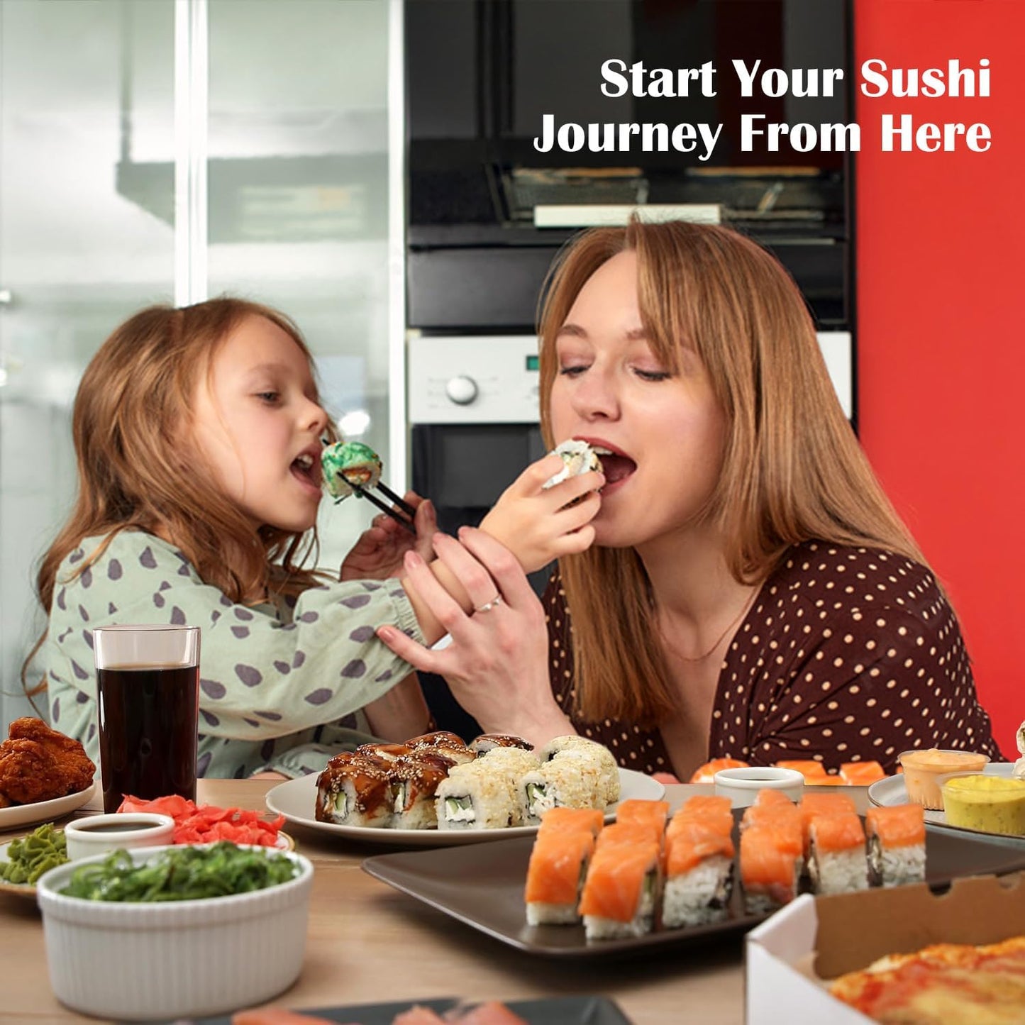 No Plastic Bamboo Sushi Making Kit, Sushi Roller, 2 Bamboo Sushi Rolling Mats, 5 Pairs Chopsticks, Sauce Dish & More - Natural Sushi Maker Set for Beginners DIY Sushi at Home