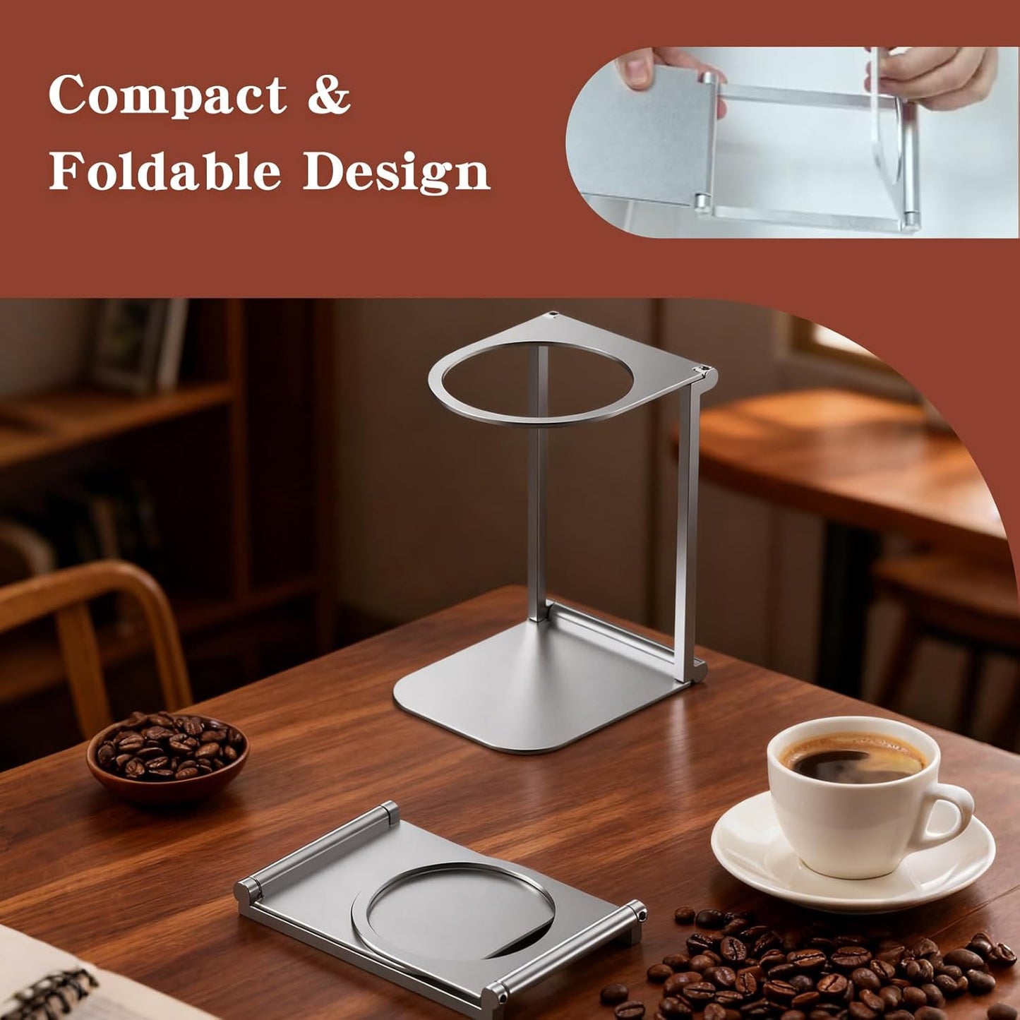 Portable Foldable Coffee Machine Stand with Pour Over Stand for Pour Over Coffee Dripper
