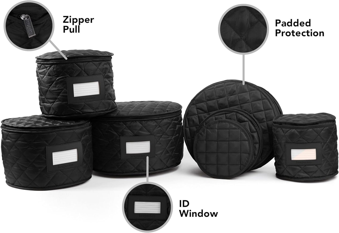 Covermates Keepsakes - Dish Storage Set - Padded Protection - ID Window - Stain Resistant - Machine Washable - China Storage, Black