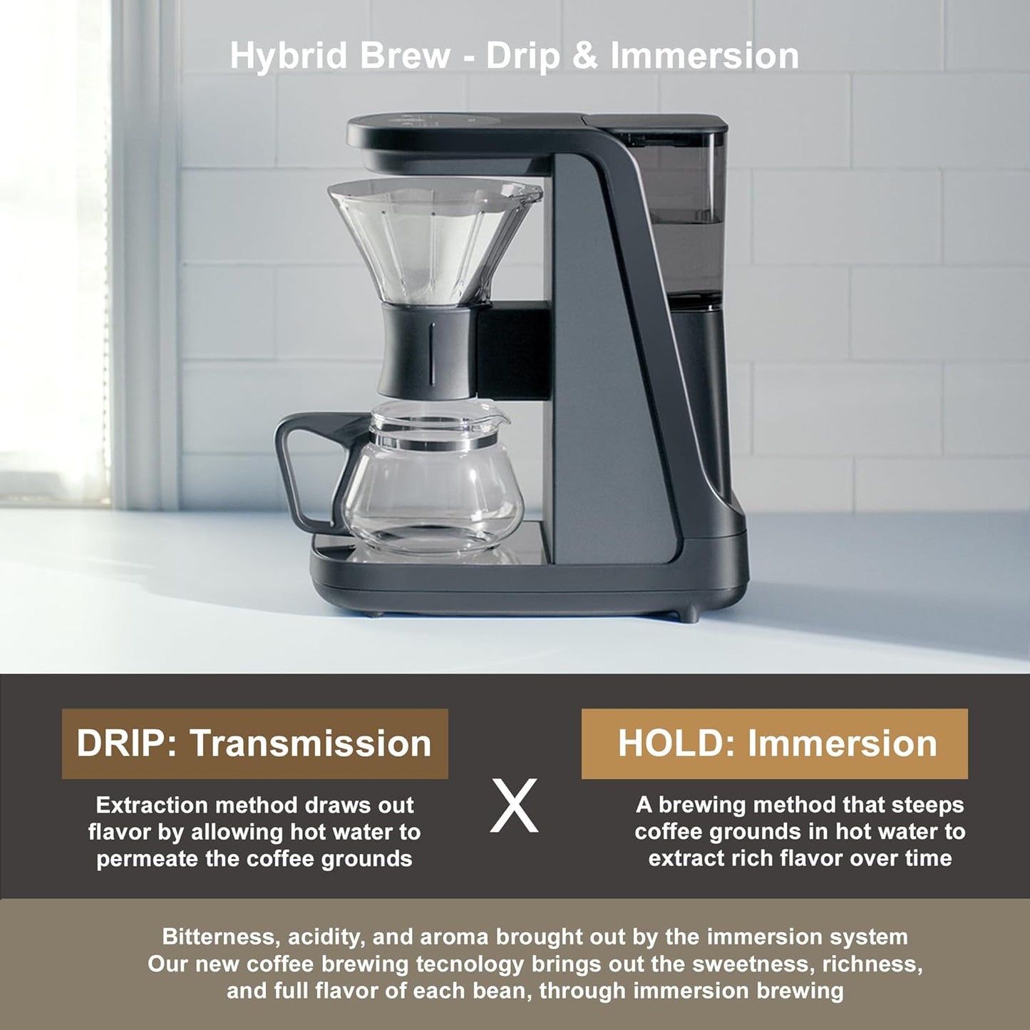 Tiger Hybrid Automatic Coffee Maker - Pour Over Coffee Maker & Immersion Brewing Coffee Machine, Innovative Design for Outstanding Brew, Black
