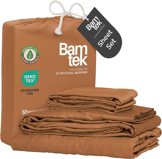 100% Viscose from Bamboo Sheets California King Size, Super Soft Bedding Set, 4PC Cooling Sheets for Hot Sleepers, Vegan Silk Moisture Wicking, Organically Grown Bedsheet, Almond - 72" x 84"