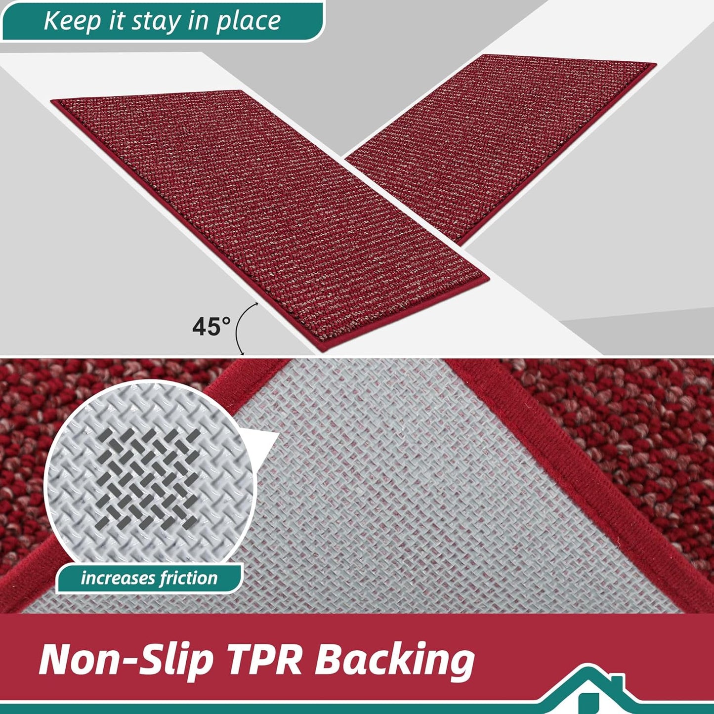 BEQHAUSE Kitchen Rugs and Mats 2PCS, Non-Slip Kitchen Mats for Floor, Absorbent and Stain Resistant Kitchen Runner, Machine Washable Rugs for Kitchen, Laundry & Sink, 24"x36"+24"x60", Red